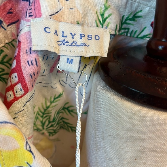 Calypso St Barth Boho Beach Resort Shirt Women’s Size M Linen Blend Summer Print - Picture 6 of 6